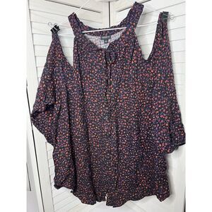 Torrid Crinkle Gauze Cold Shoulder Tie-Front Top Pebbles Plus Size 3 EUC!‎